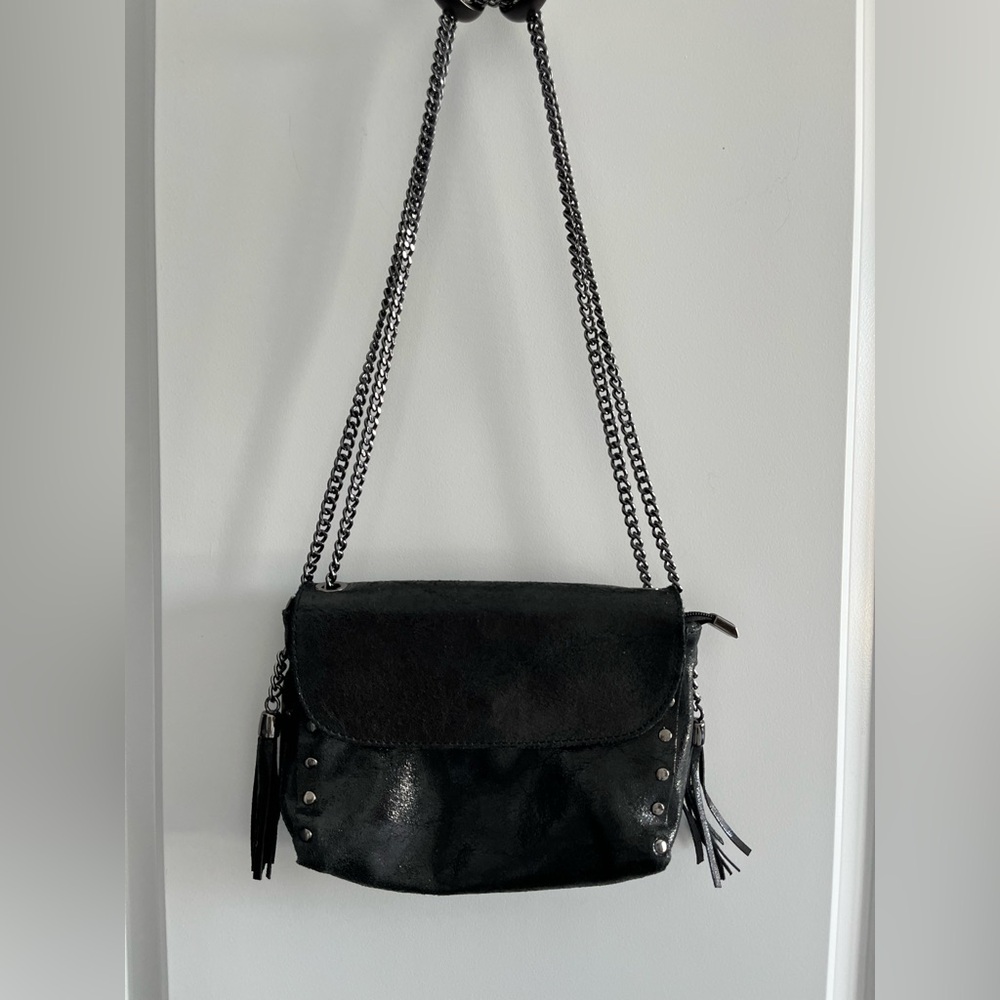 Made in Italy 🇮🇹 Elegant Black Leather Chain Strap Women's Bag
